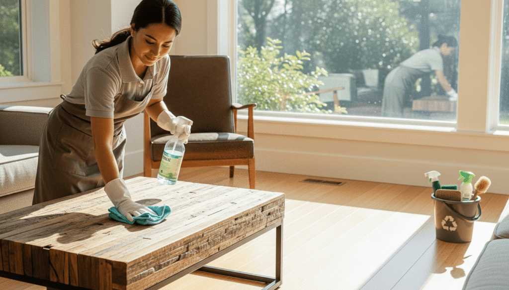 Professional eco-friendly cleaning service being performed by a Glossy House Cleaning expert in a luxury Walnut Creek kitchen.