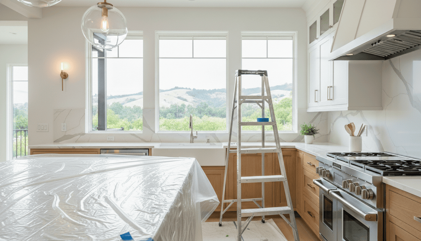 Professional post-renovation cleaning service being performed by a Glossy House Cleaning expert in a newly remodeled Danville home.